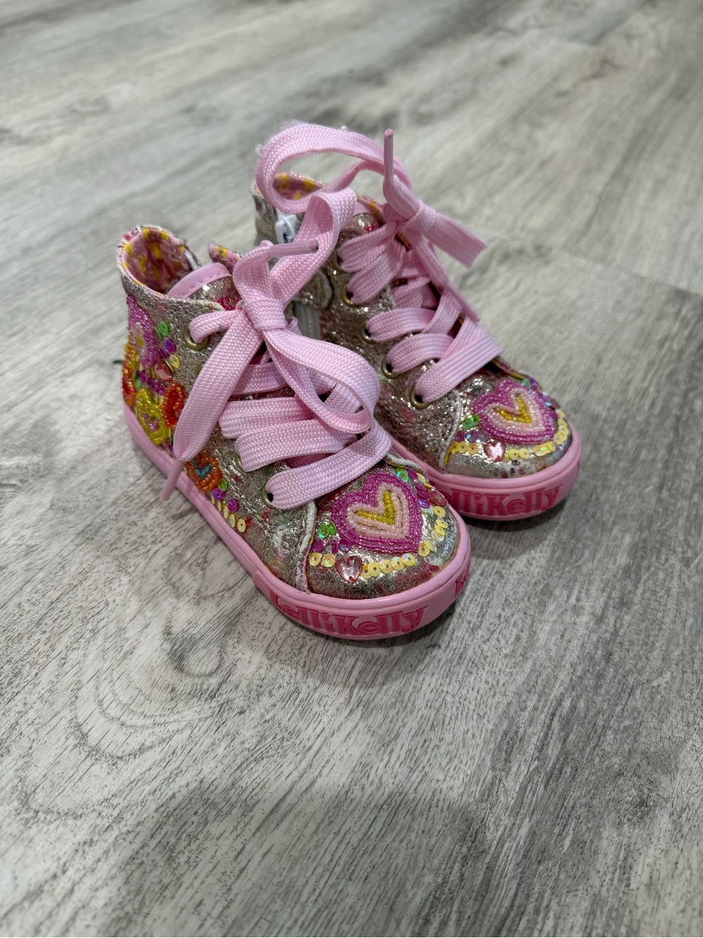 Lelli Kelly Girls' Pink Glitter Heart Embellished High-Top Sneakers
